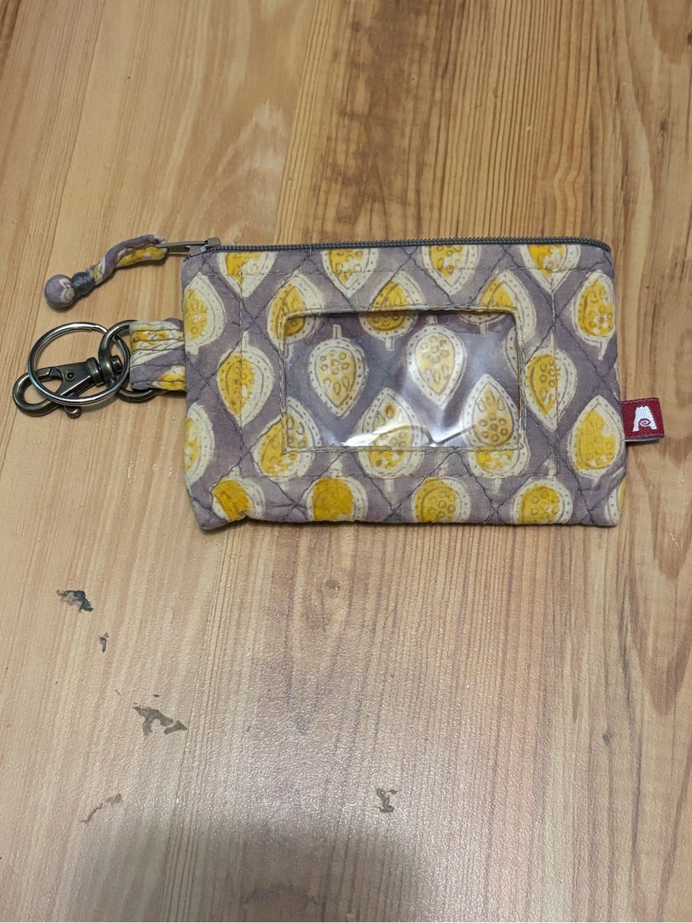Anju yellow gray cotton Indian block print zip coin id bag